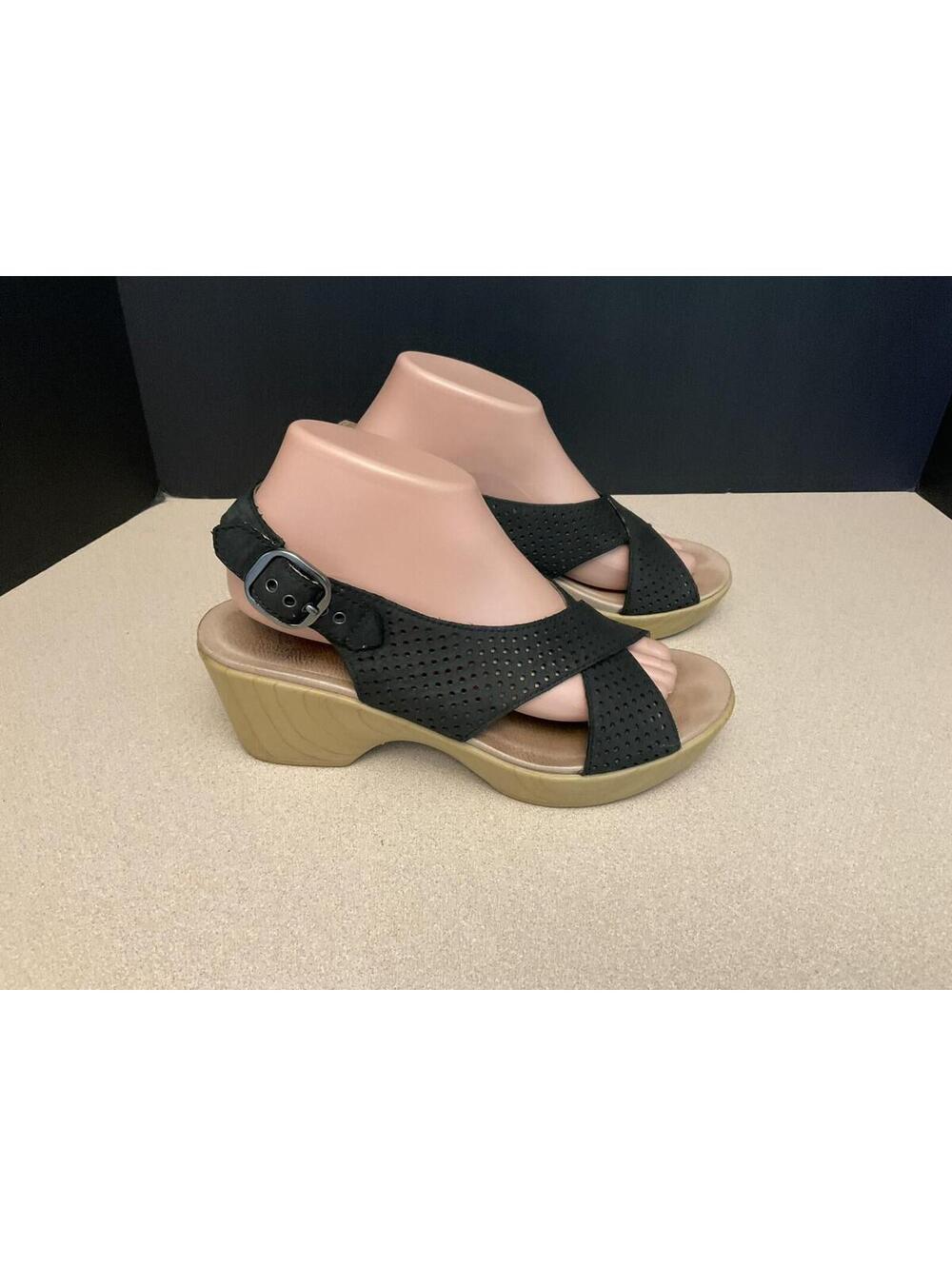 Womens Dansko Jacinda Slingback Black Leather Comfort Sandals. Size 39-US 9.